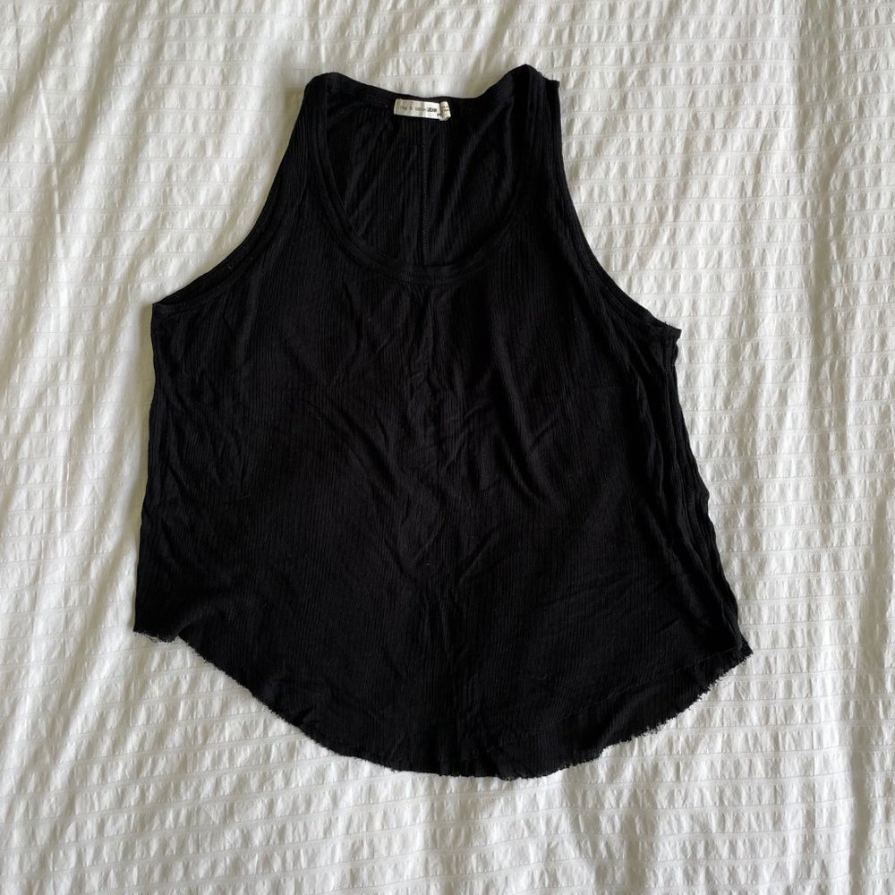 Rag & Bone - Black Fine Modal Rib Tank with Distressed Hem - Size Small